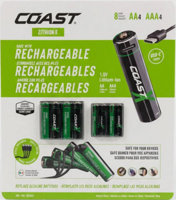 COAST ZITHION-X USB-C Rechargeable Lithium AA & AAA Batteries 8