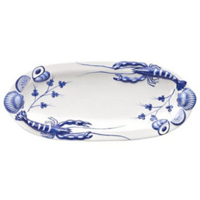 Coastal Ceramics Hand Painted Kitchen Dining Table Décor Oval Seafood Tray (L) 48cm