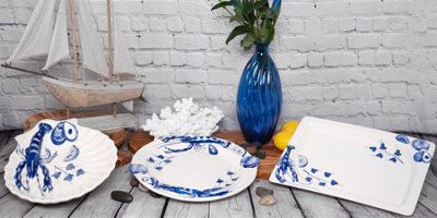 Coastal Ceramics Hand Painted Kitchen Dining Table Décor Sea Shell Rectangular Platter (L) 37cm