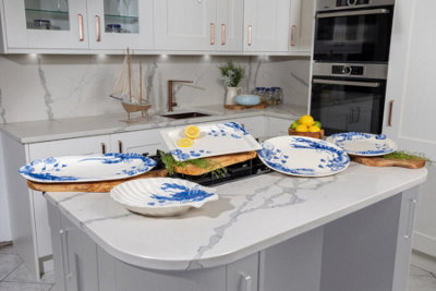 Coastal Ceramics Hand Painted Kitchen Dining Table Décor Sea Shell Rectangular Platter (L) 37cm