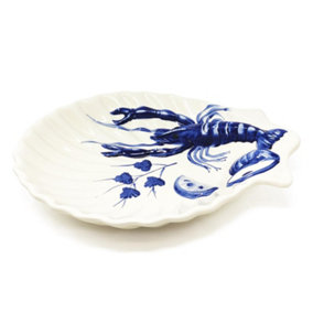 Coastal Ceramics Hand Painted Kitchen Dining Table Décor Sea Shell Serving Dish 35cm (L) x 29cm (W)