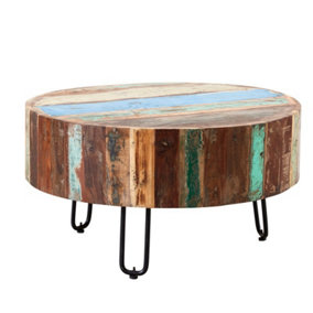 Coastal Drum Coffee Table - Wood - L70 x W70 x H38 cm