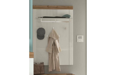 Coat Hooks Wall Panel Hallway Shelf Storage Rail White Gloss Oak Effect  Holten