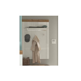 Coat Hooks Wall Panel Hallway Shelf Storage Rail White Gloss Oak Effect Holten