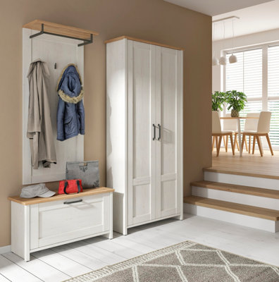 Coat Hooks with Shelf Wall Mounted Hallway Coat Rack Panel White Washed ...