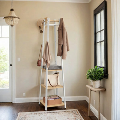 Coat Rack, Cloakroom, Clothes Rack With 3 Tier Shelf, Hooks And Rails ...