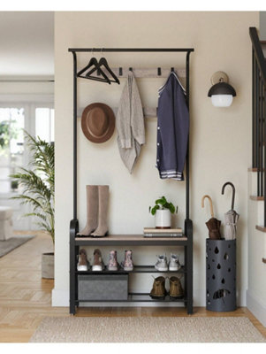 Coat Rack, Coat Stand with Shoe Storage Bench, 4-in-1 Design, with 9 ...
