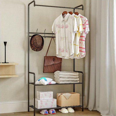 Coat Rack Stand with 2 Tier Shoe Rack and 10 Hooks Black DIY