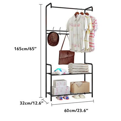 Coat Rack Stand with 2 Tier Shoe Rack and 5 Hooks - Bronze