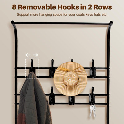 Coat Rack Stand with Shoe Rack and Removable 16 Hooks-Black