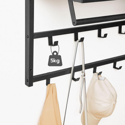 Coat Rack Wall-Mounted, Coat Hook with 10 Hooks and Shelf, Hanging