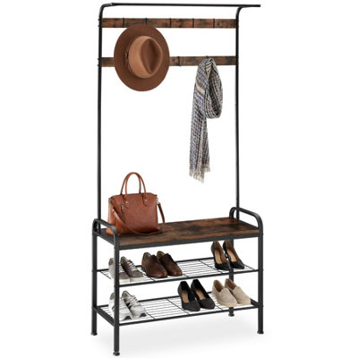 Coat & shoe rack - Industrial wood dark, rustic | DIY at B&Q