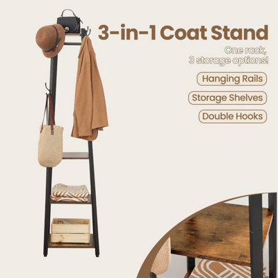 Coat Stand, Coat Rack with 8 Double Coat Hooks, 4 Shelves, Clothes ...