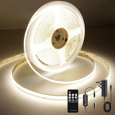 COB LED Strip Lights Natural white 4000k 5m dimmable, cuttable and flexible includes remote