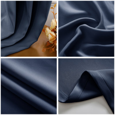 Cobalt Dusty Blue Blackout Thermal Eyelet Curtains - 66 x 84 Inch Drop - 2 Panel
