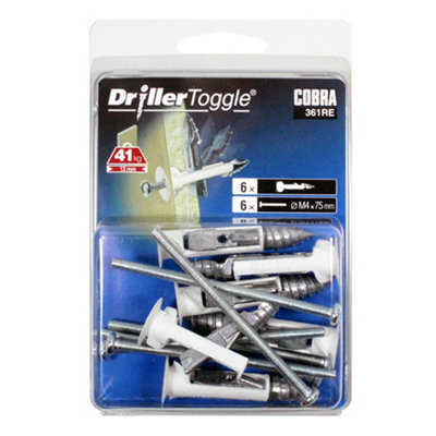 Cobra DrillerToggle M4 Heavy Duty Self-Drilling Plasterboard Fixings With 75mm Bolts 6 Pack Price Comparisons | Compare The Build