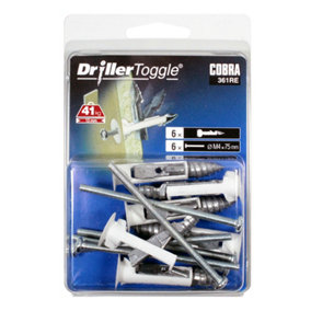 Cobra DrillerToggle M4 Heavy Duty Self-Drilling Plasterboard Fixings With 75mm Bolts 6 Pack
