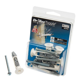 Cobra DrillerToggle M5 Heavy Duty Self-Drilling Plasterboard Fixings With 50mm Bolts 6 Pack