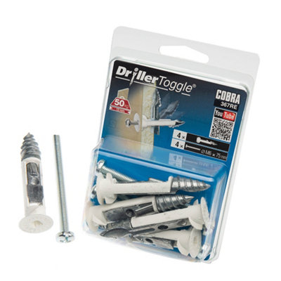 Cobra DrillerToggle M6 Heavy Duty Self-Drilling Plasterboard Fixings With 75mm Bolts 4 Pack Price Comparisons | Compare The Build