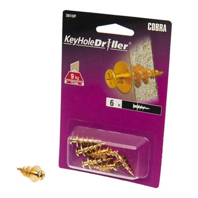 Cobra Keyhole Driller Self-Drilling Picture Hook For Picture Frames Brass Pack of 6