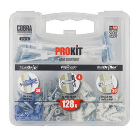 Cobra ProKit Fixings Selection With WallDriller, TripleGrip & FlipToggle (30+30+4 Set)