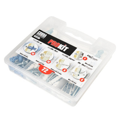 Cobra ProKit Plasterboard, Blockwork & Multi-Material Wall Fixings Kit 72 Pieces