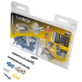 Cobra TripleGrip 3.5, 4, 5 & 6mm Multi-Material Fixings With Screws, Drill Bit & Driver 50 Pack