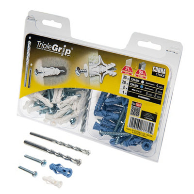 Cobra TripleGrip 4mm & 5mm Multi-material Fixings + Drill bit & Driver 35+20 Pack Price Comparisons | Compare The Build