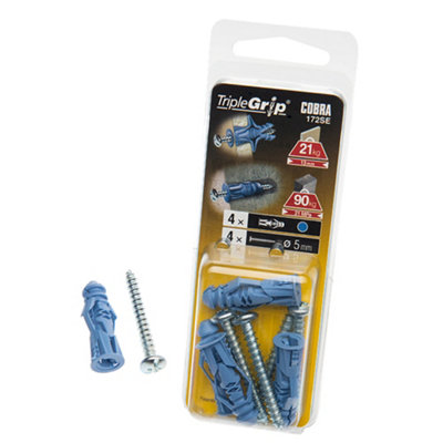 Cobra TripleGrip 5mm Multi-Material Wall Fixings With Screws 4 Pack