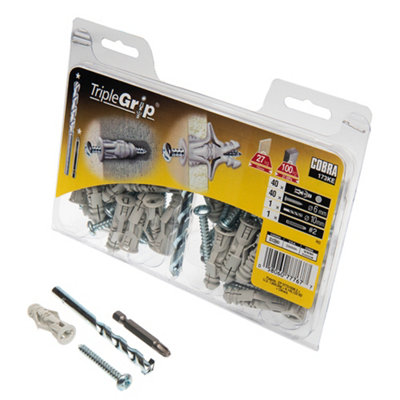 Cobra TripleGrip 6mm Multi-material Fixings + Drill bit & Driver 40 Pack