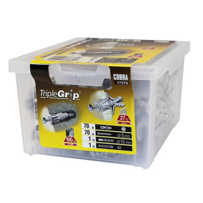 Cobra TripleGrip 6mm Multi-Material Fixings With Screws, Drill bit & Driver, Pack of 70 Price Comparisons | Compare The Build