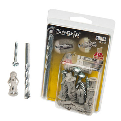 Cobra TripleGrip 6mm Multi-Material Wall Fixings With Screws & Drill Bit 8 Pack