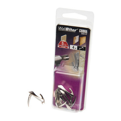Cobra WallBiter Medium Nickel Hammer-In Wall Hook 4 Pack Price Comparisons | Compare The Build