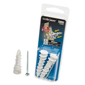 Cobra WallGripper Expandable Self-Drilling Plasterboard Fixing 4mm With Screws Pack of 2