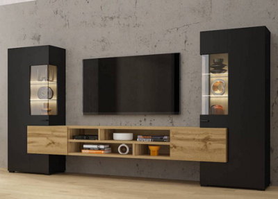 Coby 10 Entertainment Unit  in Black for TVs Up To 60" - Sleek Design with Comprehensive Storage - W2700mm x H1430mm x D450mm