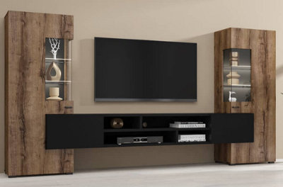 Coby 10 Entertainment Unit  in Oak Monastery for TVs Up To 60" - Design with Comprehensive Storage - W2700mm x H1430mm x D450mm