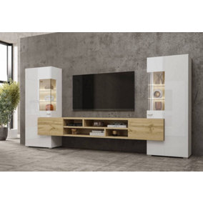 Coby 10 Entertainment Unit  in White for TVs Up To 60" - Sleek Design with Comprehensive Storage - W2700mm x H1430mm x D450mm