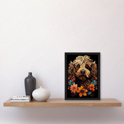 Cockapoo Dog with Flowers Artwork Orange Brown Blue Floral Art Nouveau ...