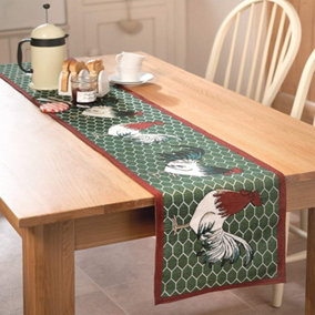 Cockerel Country Kitchen Design Dining Table Runner - Polyester & Cotton Farmyard Style Tablecloth - Measures L82cm x W33cm