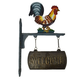 Cockerel Rooster Chicken Welcome Cast Iron Sign Door Wall Fence Gate House