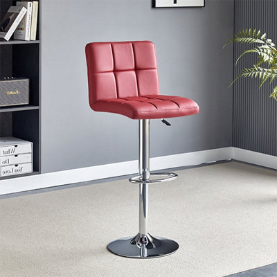 Coco Bordeaux Faux Leather Bar Stools With Chrome Base In Pair