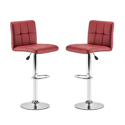 Coco Bordeaux Faux Leather Bar Stools With Chrome Base In Pair