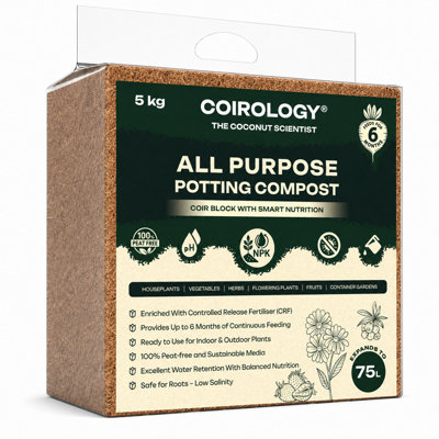 Coco Coir All Purpose Compost Block 5kg with Polymer Coated Controlled ...