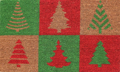 Coco&Coir Door Mat Eco-Friendly Indoor Outdoor Heavy Duty Christmas Theme Xmas Entrance Door Mat 45 x 75 cm CHRISTMAS TREE