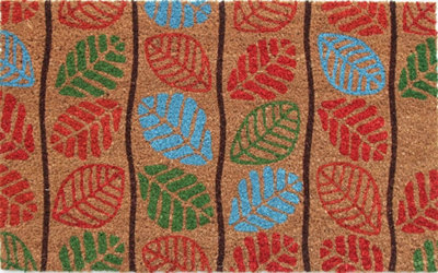 Coco&Coir Door Mat Eco-Friendly Indoor Outdoor Heavy Duty Leaves Themed Entrance Door Mat 45 x 75 cm EARLY LEAVES