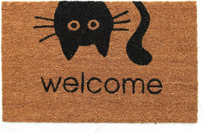 Coco & Coir Door Mats Indoor Outdoor Non Slip Cat Design Entrance Welcome 40cm x 60cm MEOW WELCOME