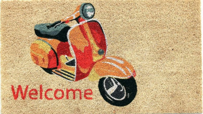 Coco & Coir Door Mats Indoor Outdoor Non Slip Colourful Lifestyle Entrance Mat 45cm x 75cm SCOOTER RIDE