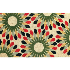 Coco&Coir Door Mats Rubber Backed Eco-Friendly Indoor Outdoor Heavy Duty Flower Series Door Mat 45 x 75 cm INDIAN BLOOM