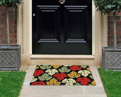 Coco&Coir Natural Coir Eco-Friendly Indoor Outdoor Entrance Leaves design Entrance Door Mat 40 x 60 cm MAPLE RAIN