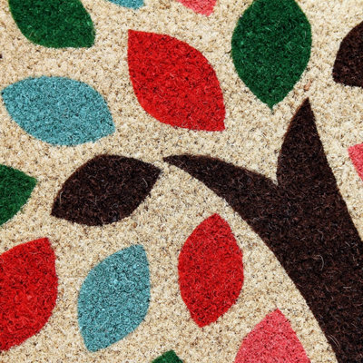 Coco&Coir Natural Coir Eco-Friendly Indoor Outdoor Leaves Themed Entrance Door Mat 45 x 75 cm ZEN TREE